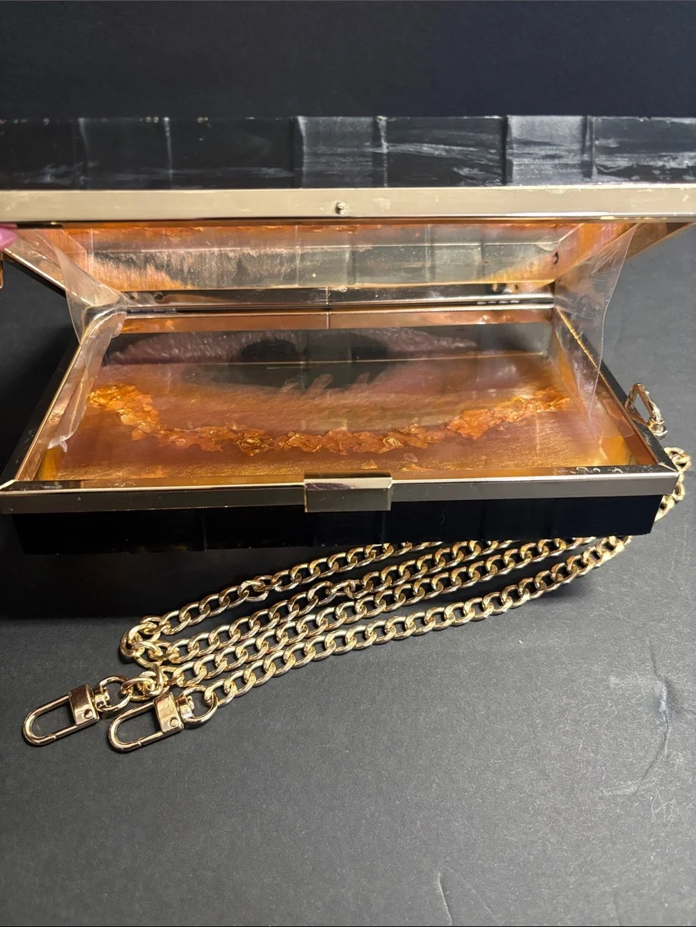 Gold Accent Ombre Resin Clutch - Pink and Gold